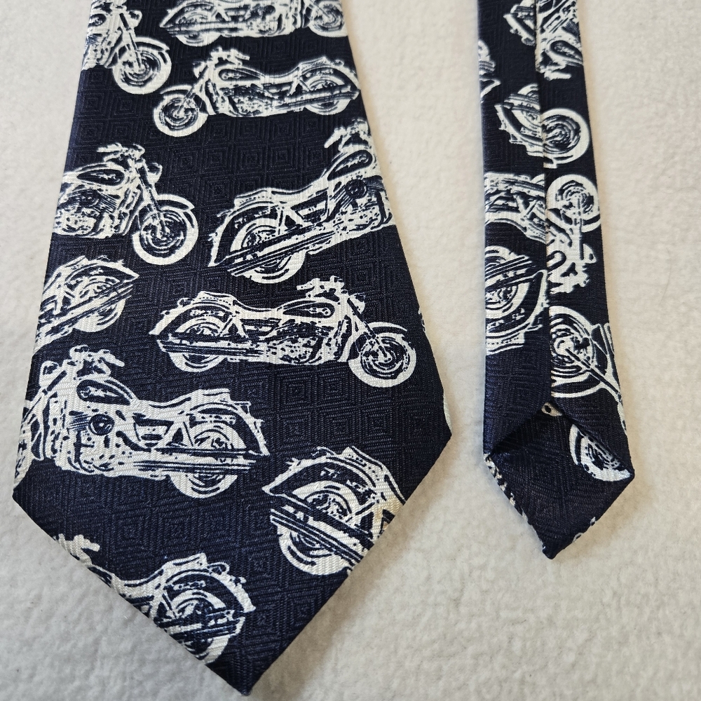 Motorcycle Tie Chopper Necktie Designer A Rogers for Silk House deep blue silver